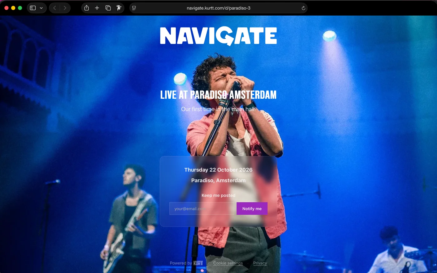 A band promo page built with Kurtt
